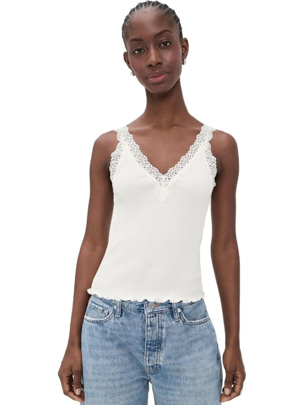 Lace-Trim Ribbed Tank Top for Women - Stylish & Comfortable Summer Essential